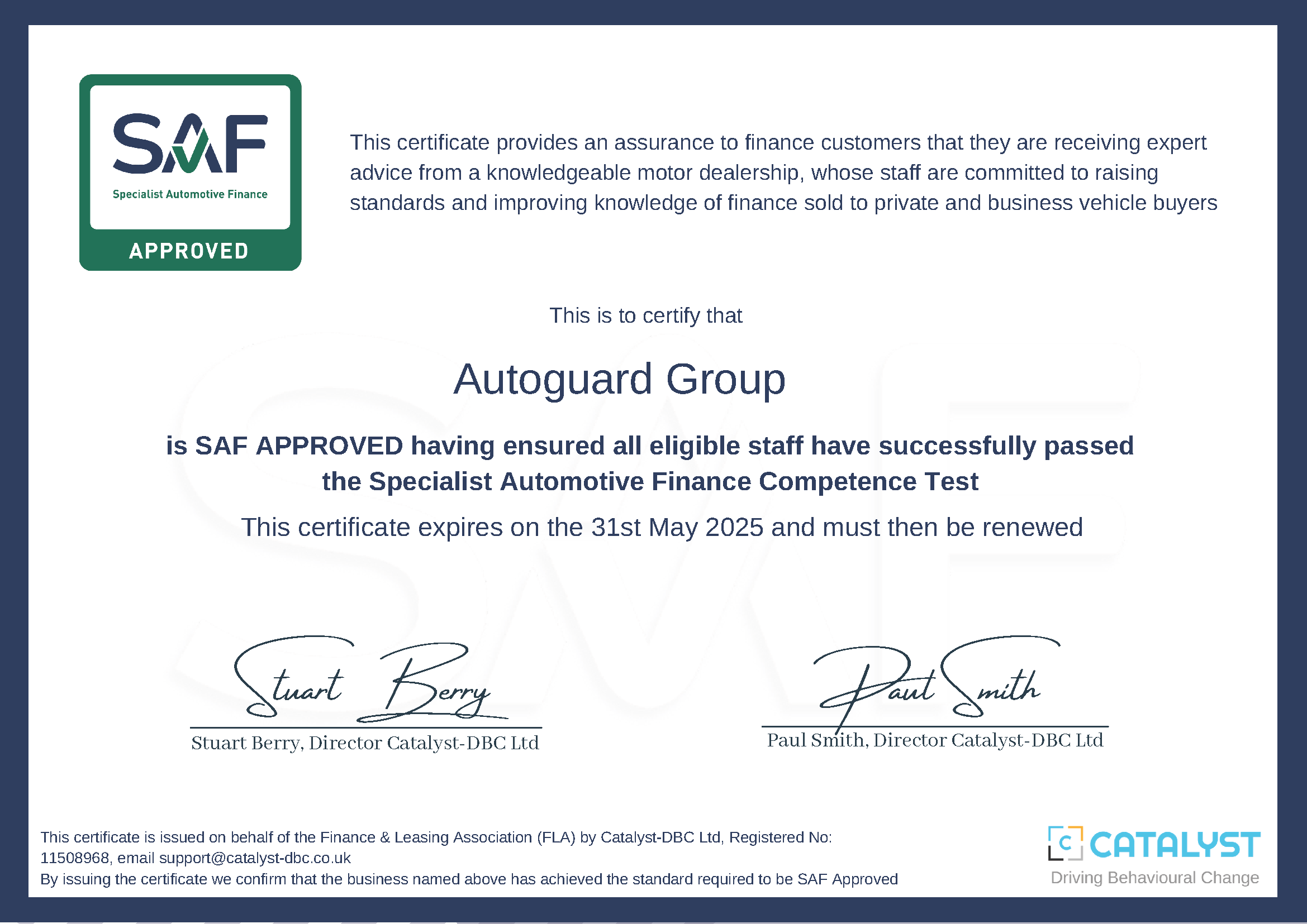 Leading the way in Finance Standards with Specialist Automotive Finance
